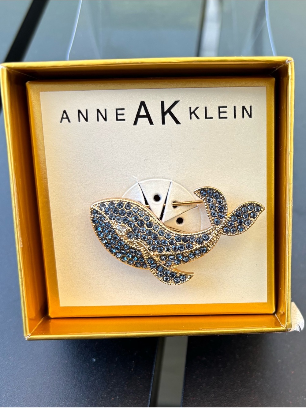 Anne Klein Gold-Tone Brooch with Blue Crystals